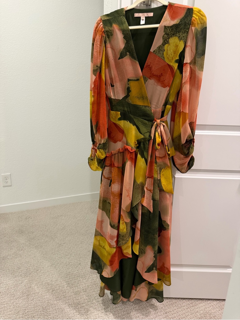 Hutch Abstract Floral Wrap Maxi in Pink, Yellow & Green